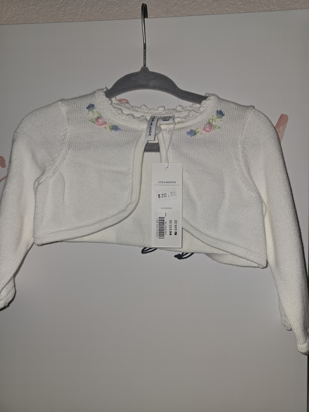 Janie and Jack Floral Embroidered Bolero Cardigan White Sweater